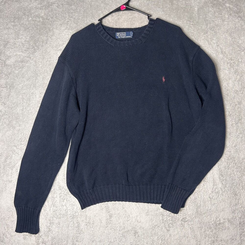Polo Ralph Lauren Sweater Men's Large Navy Crew Long Sleeve  Adult L